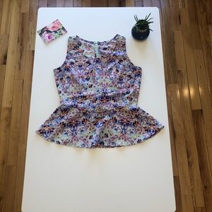 Floral, sleeveless, peplum blouse